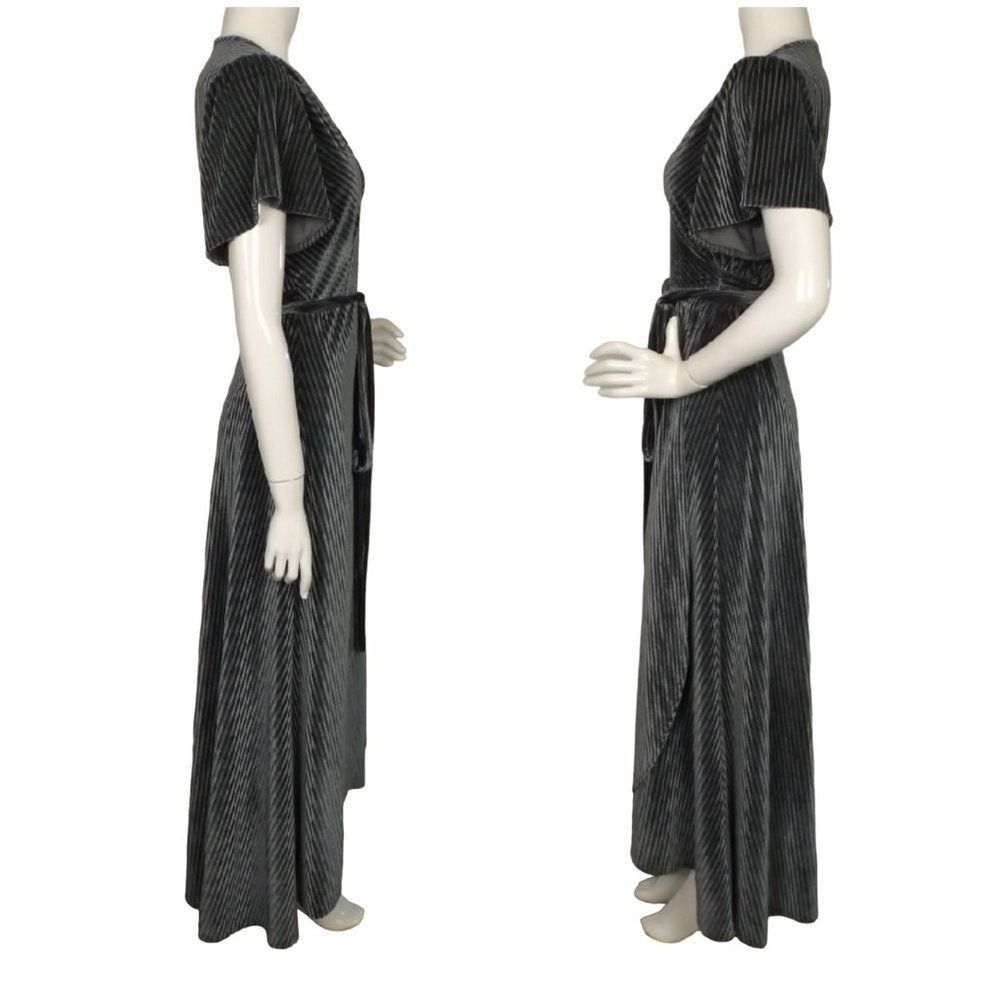 BALTIC BORN Maxi Dress, L, Grey Ribbed Velvet, short sleeves, True Wrap - Picture 8 of 11